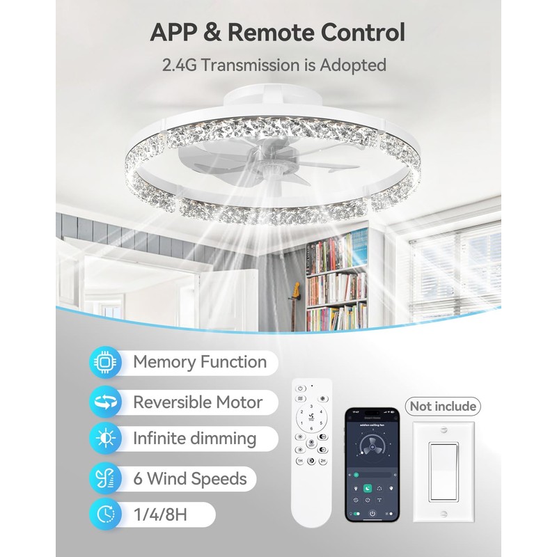 addlon Ceiling Fans with Lights and Remote, 20'' Low Profile