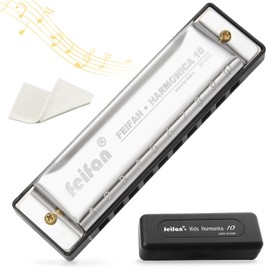 Chromatic Harmonica 10 Holes C Tone Silver and Black to Choose from Beginner to Advanced Airtight Blue Harp Set (Silver)