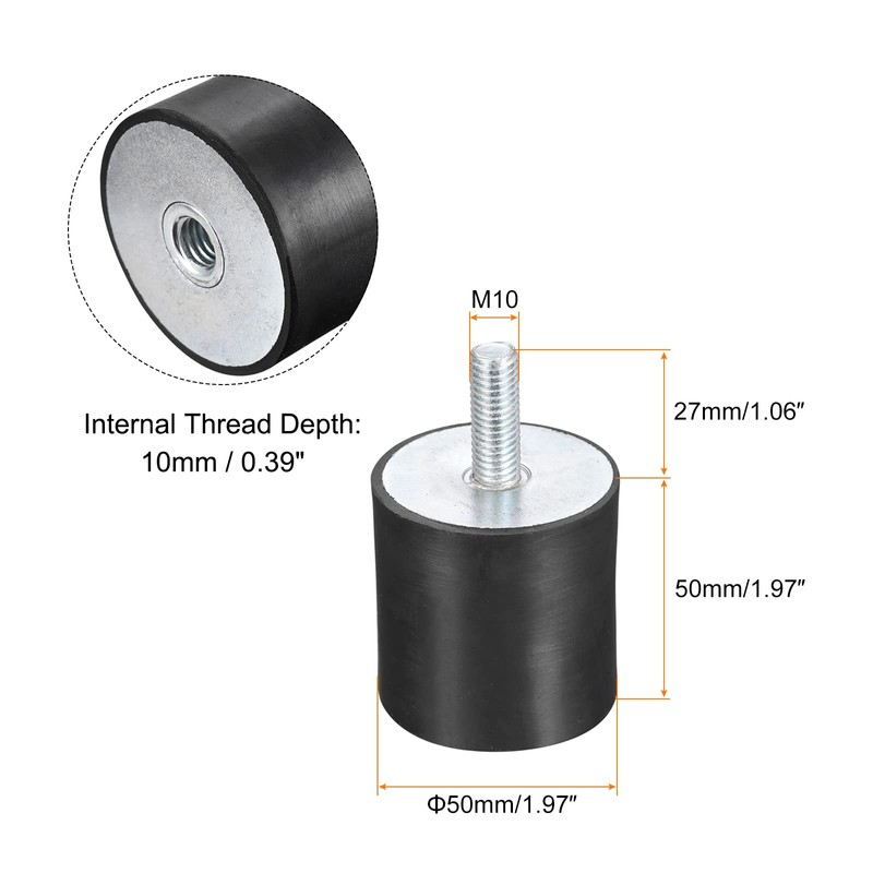 sourcing map Rubber Bearing M10 External / Internal Thread Vibration