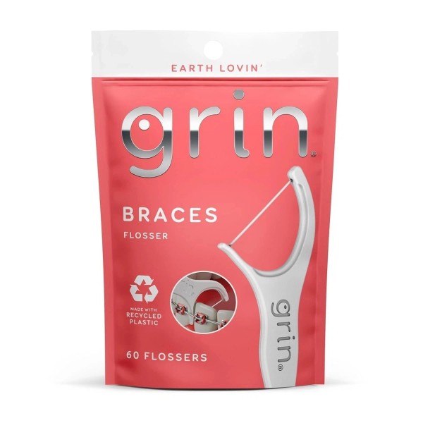 GRIN Braces Flosser, Floss Picks Designed for Braces, 60 Count,