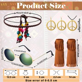 18 Pcs 60s 70s Outfits for Women Hippie Costume Set Disco Outfit Retro Groovy Dress Hippie Vest Earrings Peace Necklace (Fresh Style, Medium)
