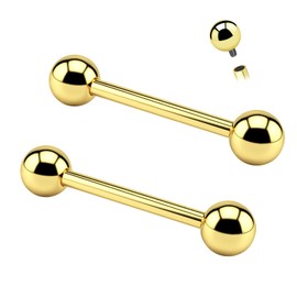 RL ROSARY LAND G23 Titanium Internally Threaded Straight Barbell 16mm Nipple Ring 2Pcs 14G Tongue Rings Body Piercing Jewelry for Women Gold