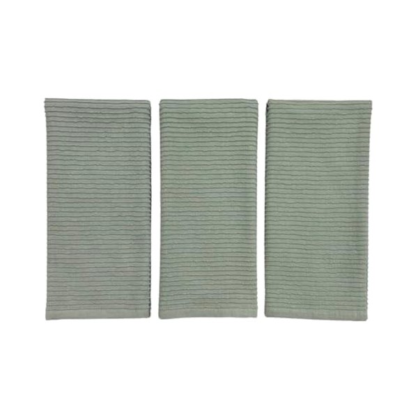 Sage Green - Juego de 3 paños de cocina 100 % algodón, suave y de limpieza, absorbente de rizo acanalado: multiusos para uso diario