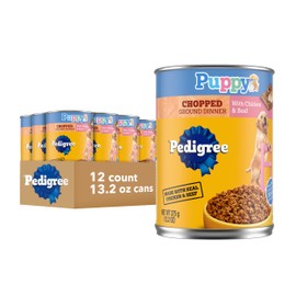 Pedigree Puppy Chopped Ground Dinner Wet Puppy Food with Chicken & Beef, 13.2 oz. Cans, 12 Count