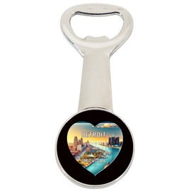 Detroit Michigan Travel Souvenir Destination Heart Shape Design Magnetic Bottle Opener Single