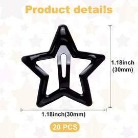Joez Wonderful 20 Pcs Star Hair Clips, 1.18"/3cm Metal Snap Hair Clips, Cute Star Clips Hair Barrettes, Non-Slip Fashion Hair Accessories for Women (Black)