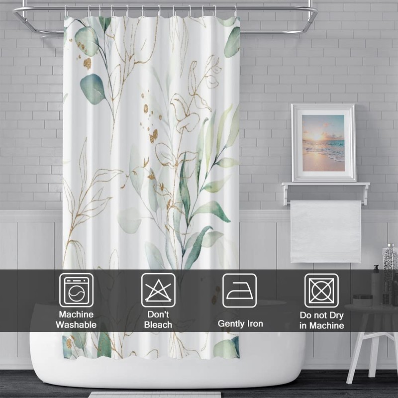 Stall Shower Curtain, Sage Green and Gold Eucalyptus Small Shower