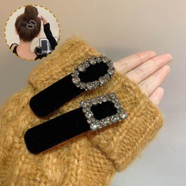 CHANJIF Bangs Clips, Set of 4, Hairpins, Korean Style, Hair Claw, Black, Patch Pin, Non-Tracing, Cute, Bangs, Hair Clip, Adult Hairpin Set, Hair Ornaments