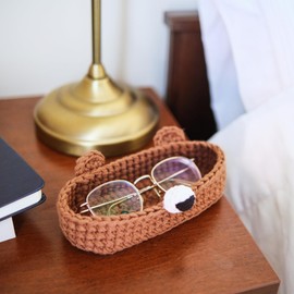 HandMade Premium Crochet Bear Glasses Holder, Glasses Holder for Nightstand, Cute Glasses Holder, Animal Glasses Holder, Crochet Glasses Holder, Bedside Glasses Holder, Eyeglass Holder for Desk