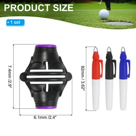 PATIKIL Golf Ball Marker Stencil, 360 Degree Triple Golf Ball Alignment Marker Tool, Line Drawing Markers with Marker Pens for Men and Women, Black/Purple