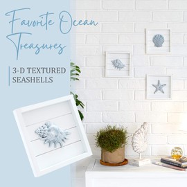 Tide and Tales TideAndTales Blue Seashells and Starfish (Framed Set of 3) Coastal 3D Wall Art, Beach Wall Decor for Bathroom or Coastal Bedroom, Ocean Inspired Seaside Decorations for Home or Beach House (7"x7")