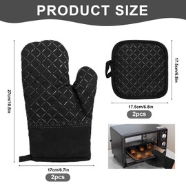 1 Paar Ofenhandschuhe Hitzebestaendig,Schwarz Topflappen Handschuh Anti-Rutsch Ofenhandschuhe Silikon mit 2 Topflappen,Silikon Handschuhe Backofen zum Kochen, Backen, Barbecue