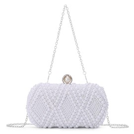 Syrads Women Evening Clutch Bag Pearl Wedding Clutch Handbags Shoulder Crossbody Banquet Bags,White