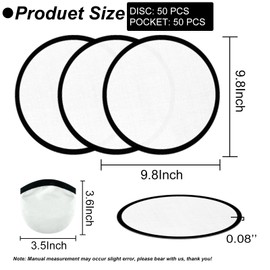 YEAHACLUB 50PCS Foldable Flying Disc Fans with Bags, 9.8'' DIY Handheld Black Egde Fabric Folding Fan for Outdoor Game Activities Birthday Party Favors Gifts, White