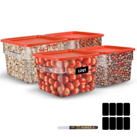 12Qt NSF Food Storage Containers with Lid - 4pcs Food Grade/Heat Resistant/Freezer Safe/Clear Square Large Food Storage Containers Set with Scale Handles for Restaurant Kitchen Pizza Cereal, w/ Labels