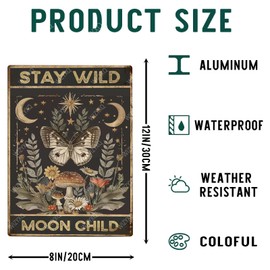 WIZYXQ Funny Metal Signs Butterfly Stay Wild Moon Child Vintage Tin Sign Retro Wall Decor for Home Office Farmhouse Yard Garden Shop Cafe Indoor Outdoor 8×12 Inches
