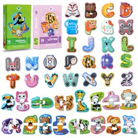 Magnetic Numbers,Large Size Fridge Magnets for Kids,Animal Magnets for Refrigerator,Educational Toys Fridge Magnet and Maths for Baby Toddler Preschool(Uppercase Letter+Puzzle Animals)