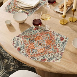 Artoid Mode Farmhouse Boho Round Table Wedge Placemats Set of 4, Seasonal Kitchen Dining Table Decoration for Indoor Party Home