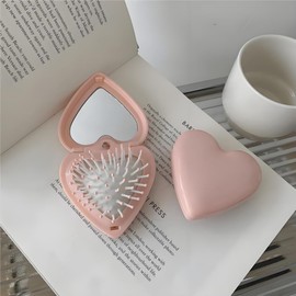 Mini Foldable Hair Comb, Hair Brush for Purse, Travel Folding Hair Brush, Heart Shape Mini Pocket Mirror Brush, Hair Brushes