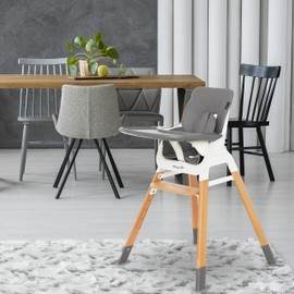 Dream On Me Nibble Wooden Compact High Chair in Light Grey | Light Weight | Portable |Removable seat Cover I Adjustable Tray I Baby and Toddler