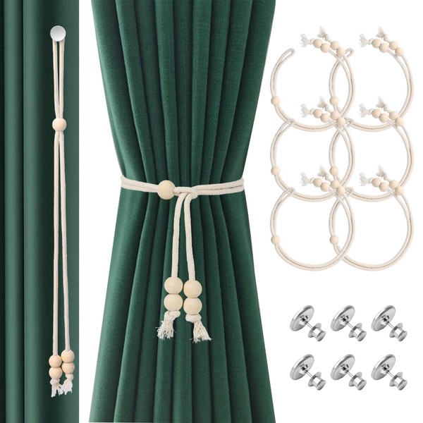 OOTSR 6 Stück Vorhang Raffhalter, 44cm Gardinenhalter mit Taste, Boho