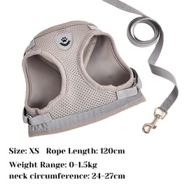 Cat Harness and Lead Set,Kitten Harness Adjustable Lead Set,Chihuahua Harnesses,XS Dog Harnesses,Cat Leash,Escape Proof for Daily Walking Puppy Kitten Vest for Extra Small Dogs Cats(Gray,XS)