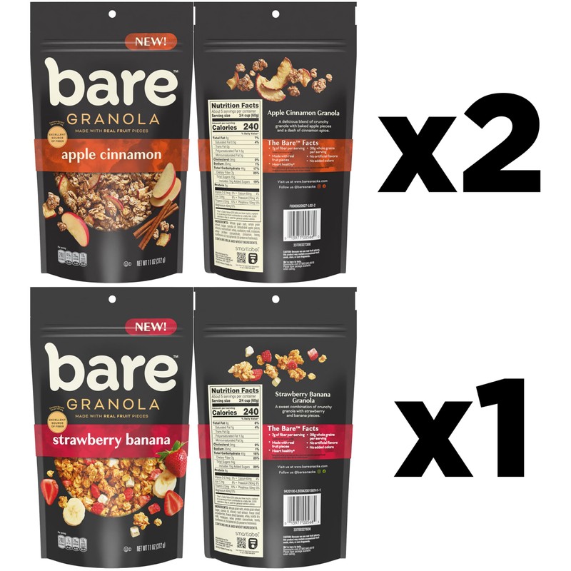 Bare Granola Cereal Variety Pack, 11 oz Bags (Pack of