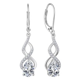 Lwsary Infinity Dangle Drop Earrings 925 Sterling Silver Teardrop Leverback Diamond Earrings Cubic Zirconia April Birthstone Jewelry Gifts for Women