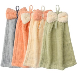 Roellgs 4pcs Kitchen Bathroom Hand Drying Towels, Decorative Towels, Microfibre Coral Velvet Cute Hand Towels, Dry Hands Instantly