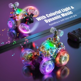 Kizeefun Remote Control Car for Kids RC Stunt Car Invincible 360°Rolling Twister with Colorful Lights & Music Rechargeable Remote Control Car Toy for Boys and Girls