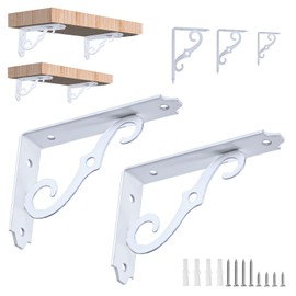 Wokape 2 Pack L Bracket Decorative Shelf Brackets 10 Inch White Wall Mounted Floating Shelf Bracket L Shape Heavy Duty Metal Corner Brace Shelf Metal Corner Brace Shelf Supporter with Screws
