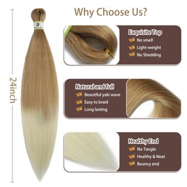 Pre Stretched Braiding Hair Ombre 24 Inch 8 Packs, Synthetic yaki pre stretched braiding hair Ombre 27/613#