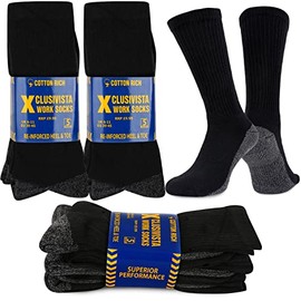 Xclusivista 10 Pairs Mens BLACK Work Socks Reinforced Heavy Duty Work Socks Crew length Cushioned Winter Warm Size 6-11