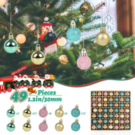 SULOLI Mini Christmas Tree Baubles,49PCS Mini Shatterproof Decorative Hanging Ornaments Balls Christmas Tree Decor(Green)