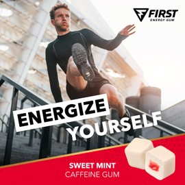 First Energy Gum Caffeine Gum, Sugar-Free Gum, Fast-Acting Focus & Energy Gum Booster, Ideal for Sports, Work, Study, Drive & On-The-Go Alertness, Sweet Mint Flavor Chewing Gum, 20 Pack of 10 Gums
