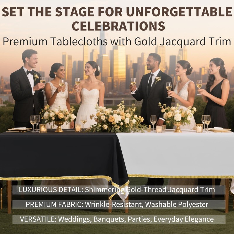 Teruntrue 2 Pack Black Tablecloths 153x260cm Polyester Rectangle Table Cloth