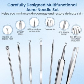 maxtachi Pack of 5 Blackhead Remover Comedone Squeezer Set, High-Quality Stainless Steel Pimple Squeezing Tool with Tweezers & Organiser, Blackhead Remover for Blackheads Pimples Whiteheads Acne