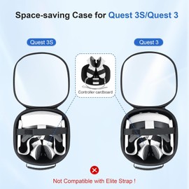 Portable Mini Carrying Case for Meta Quest 3S/Quest 3/Vision Pro, Hard Travel Case Compatible with Original Head Strap, Controller and Accessories, Hard Shell Bag for Effective Protection, Transparent