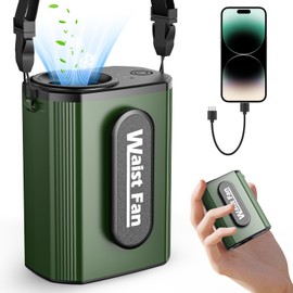 QYQBOON Portable Personal Waist Neck Rechargeable Fan, 4-Speed ​​20000RPM Brushless Motor Desktop Fan 24-Hour Runtime Portable Fans for Camping and Worksites,Neck Hanging Fans