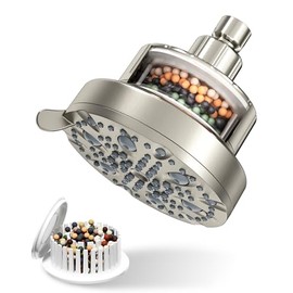 Regadera Filtrada VMASSTONE Alta Presión Agua Dura - 20 Etapas, 7 Rociados, Protege Pelo/Piel, Ahorro Agua, 2 Pausas, Baño (FM-002 Níquel Cepillado) |