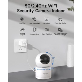 [5G & 2.4G] 2K Pan/Tilt Security Cameras for Home Security Indoor, AI Voice Change for 2-Way Talk, Motion Detection, 24/7 SD Recording/Cloud Storage, Baby Monitor/dog/Pet Camera with Phone App, 2