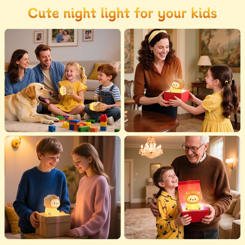 KinYiLO Cute Lion Night Light for Kids, Rechargeable Nursery Lamp