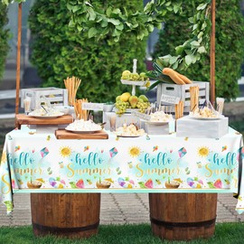 3Pcs Summer Tablecloths-Hello Summer Decorations Pool Party Beach Disposable Rectangle Table Covers for Swimming Summer Themed Party Supplies