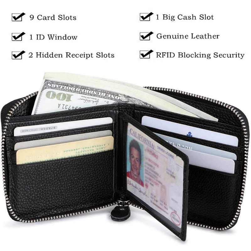 Huztencor Zipper Wallet Men Leather RFID Blocking Wallets for Men
