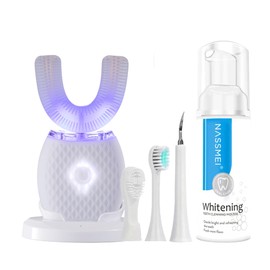 RONGCHUANG Automatic Toothbrush for Adults - Ultrasonic Electric Toothbrush Rechargeable Portable 30'' Automatic Timer Wireless Charging Washable Travel Home Dual-use (White, Adult)