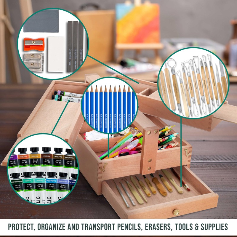 U.S. Art Supply Multi-Function Artist Tool Supply Box with Locking