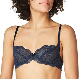 Undies.com Women's Microfiber Lace Unlined Underwire Balconette Bra, Black Iris, 36B