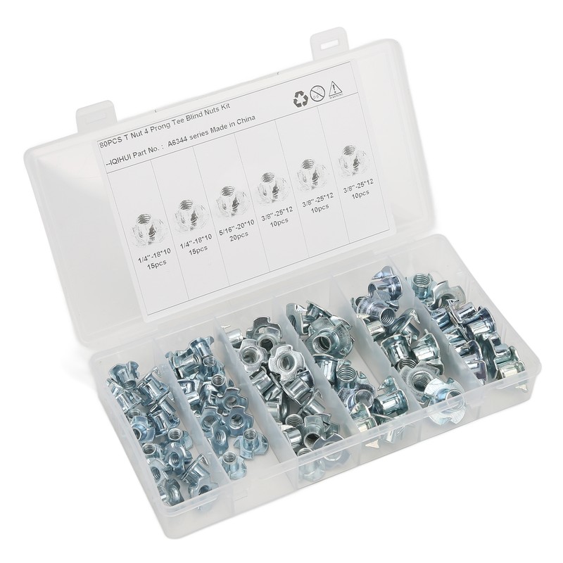 80Pcs T Nuts Carbon Steel Galvanized Layer Rust Resistant Sturdy
