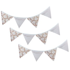 Generic Lace Triangle Flags Pennant Bunting Banner for Wedding Decor White Fabric Hanging Flags for Events Parties Decorations for Festivals and Celebrations
