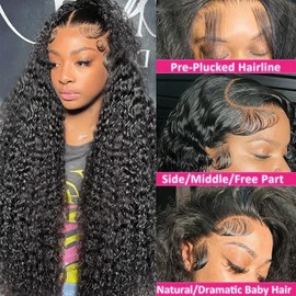 13x4 Deep Wave Lace Front Wigs Human Hair 200 Density HD Full Lace Frontal Wigs Pre Plucked Bleached Knots Curly Human Hair Wig with Baby Hair 20 Inch Wigs for Black Women